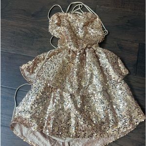 Lucy In The Sky Aspen Gold Sequin Lace Up Dress